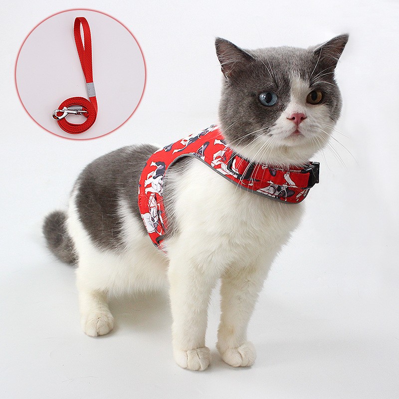 Cartoon Cat Vest Harness with Reflective Strip